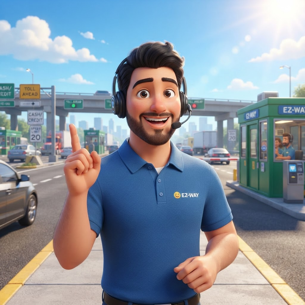 Atendente sorrindo usando fone de ouvido com microfone, pronto para ajudar